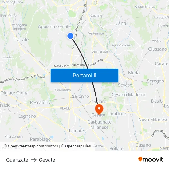 Guanzate to Cesate map