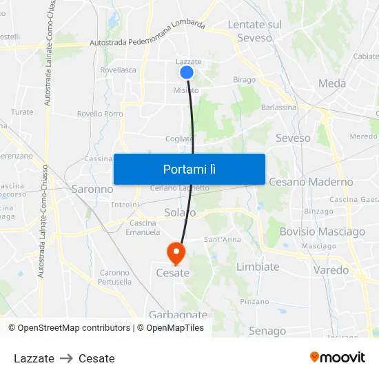 Lazzate to Cesate map