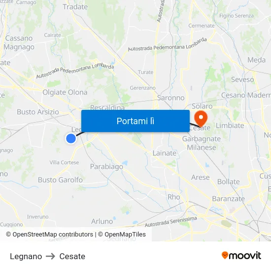 Legnano to Cesate map