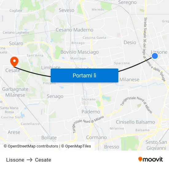 Lissone to Cesate map