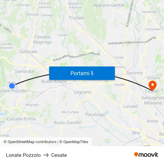 Lonate Pozzolo to Cesate map