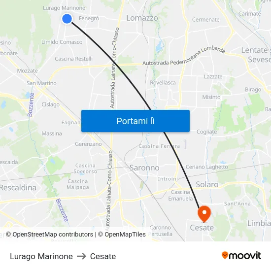 Lurago Marinone to Cesate map