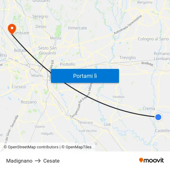 Madignano to Cesate map