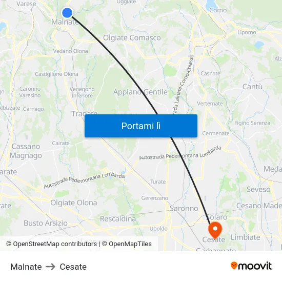 Malnate to Cesate map
