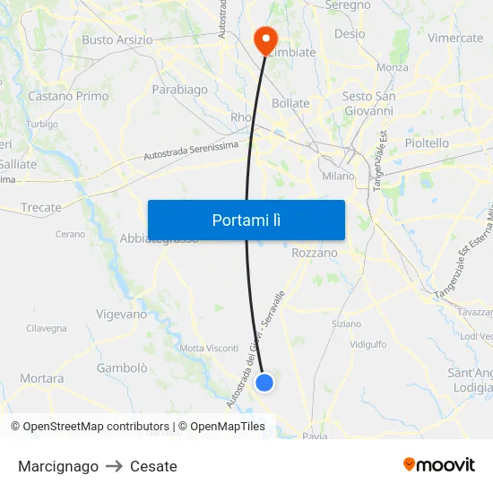 Marcignago to Cesate map