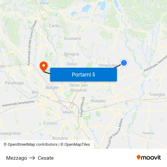 Mezzago to Cesate map