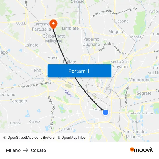 Milano to Cesate map