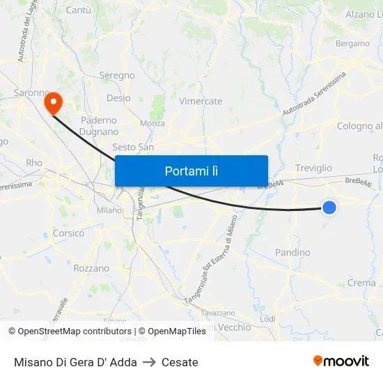 Misano Di Gera D' Adda to Cesate map