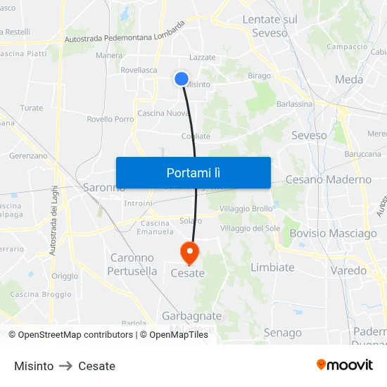 Misinto to Cesate map