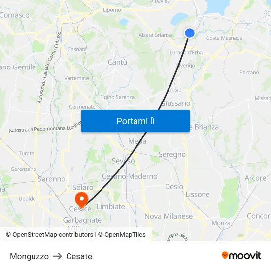 Monguzzo to Cesate map