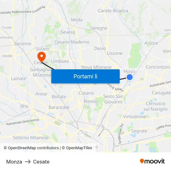 Monza to Cesate map