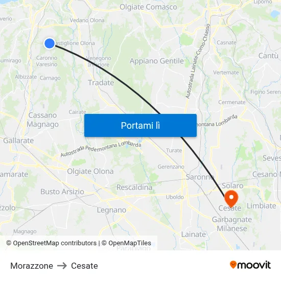 Morazzone to Cesate map