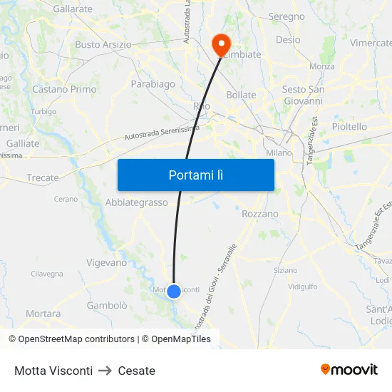 Motta Visconti to Cesate map