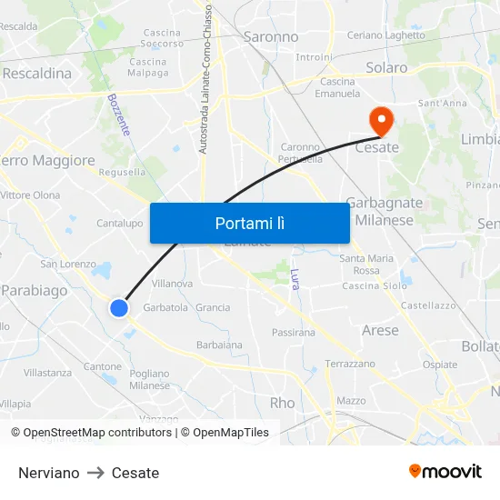 Nerviano to Cesate map