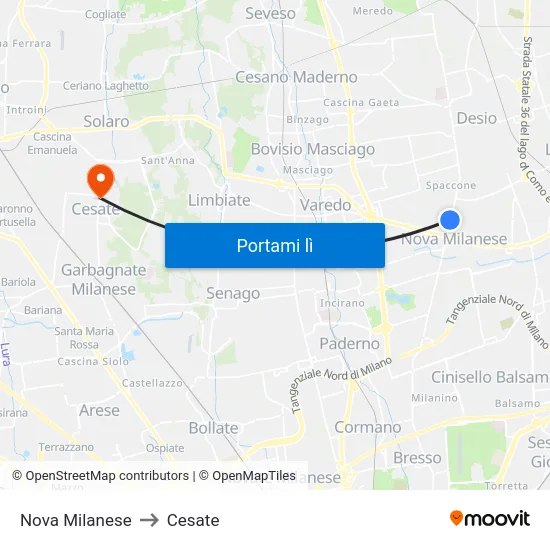 Nova Milanese to Cesate map