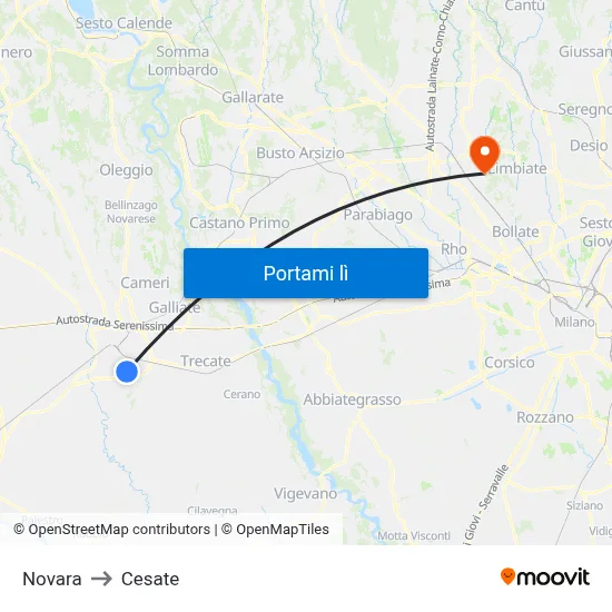 Novara to Cesate map