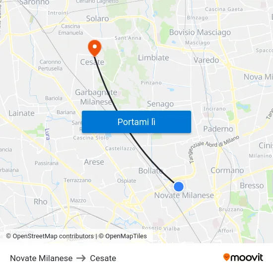 Novate Milanese to Cesate map
