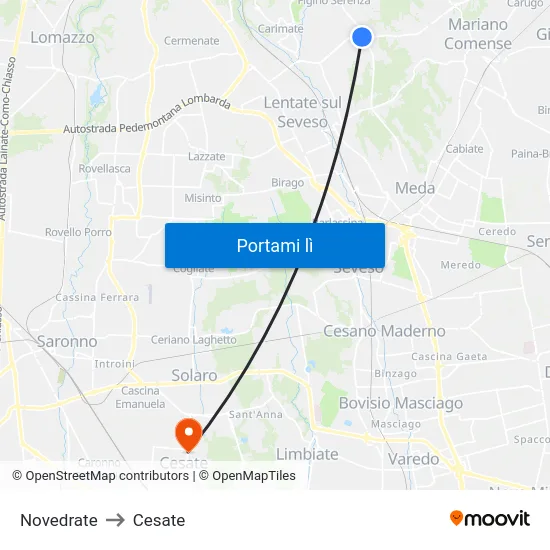Novedrate to Cesate map