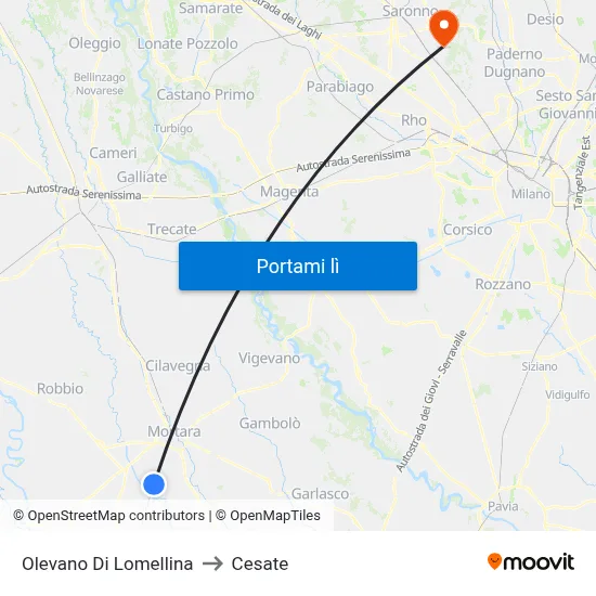 Olevano Di Lomellina to Cesate map