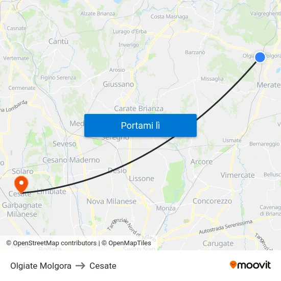 Olgiate Molgora to Cesate map