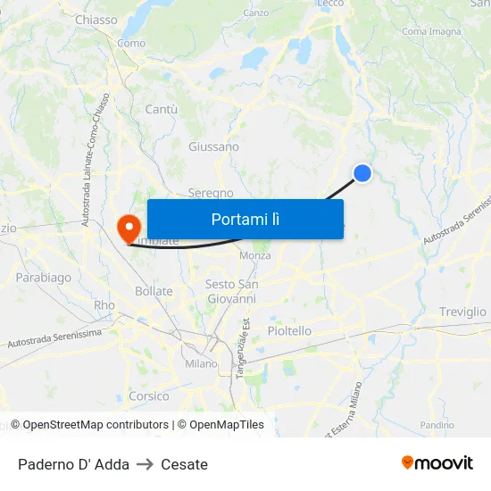 Paderno D' Adda to Cesate map
