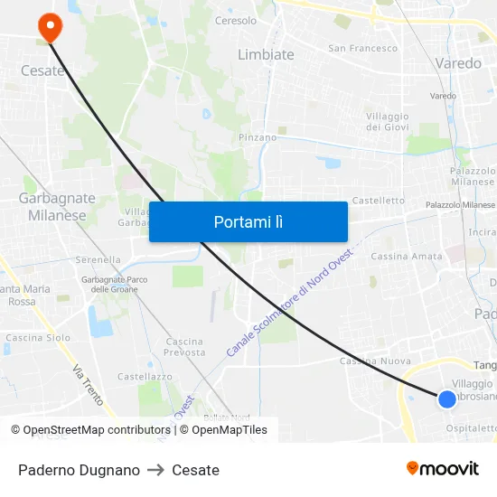 Paderno Dugnano to Cesate map