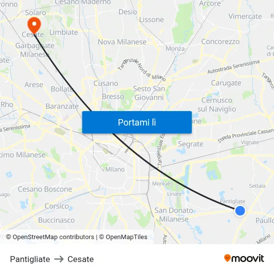 Pantigliate to Cesate map