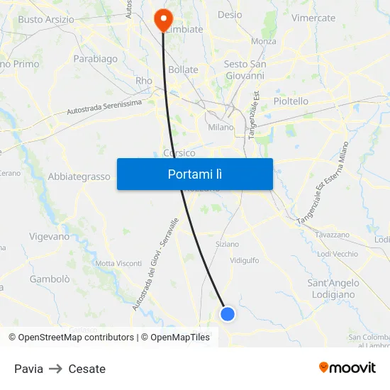Pavia to Cesate map
