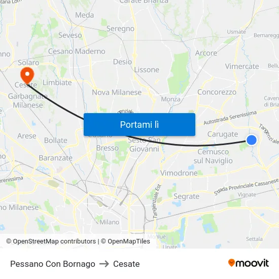 Pessano Con Bornago to Cesate map