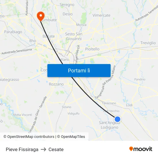 Pieve Fissiraga to Cesate map