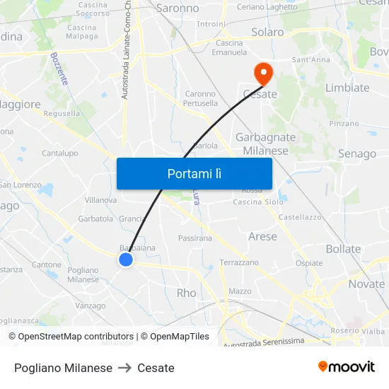 Pogliano Milanese to Cesate map
