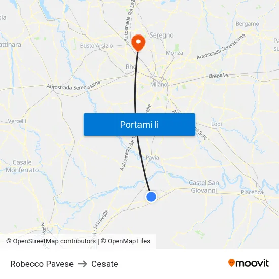 Robecco Pavese to Cesate map