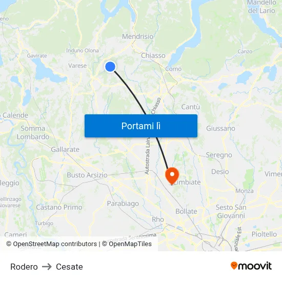 Rodero to Cesate map