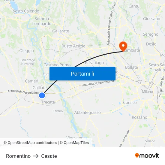 Romentino to Cesate map