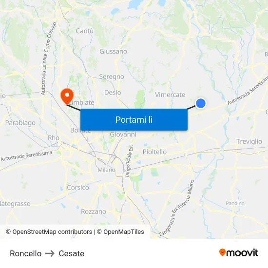 Roncello to Cesate map