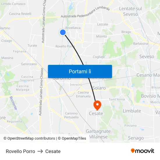 Rovello Porro to Cesate map