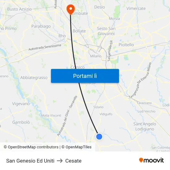 San Genesio Ed Uniti to Cesate map