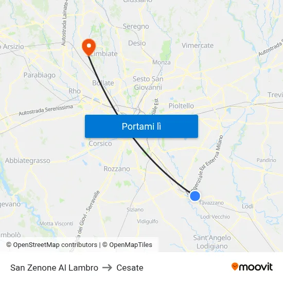 San Zenone Al Lambro to Cesate map
