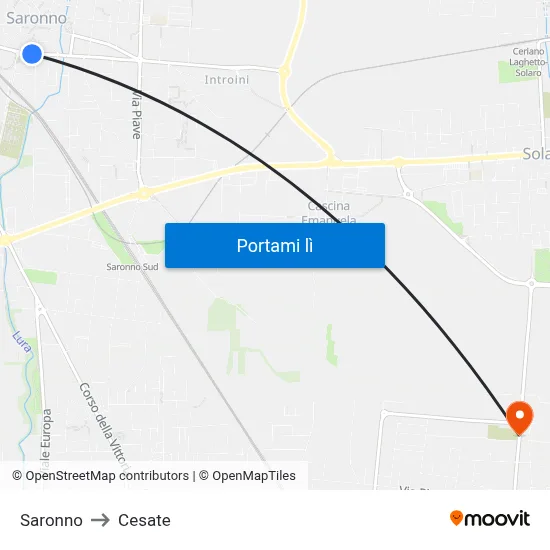 Saronno to Cesate map