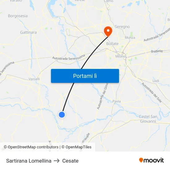 Sartirana Lomellina to Cesate map