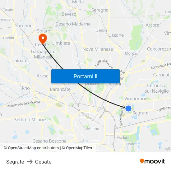 Segrate to Cesate map