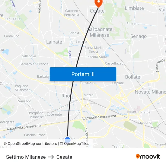 Settimo Milanese to Cesate map
