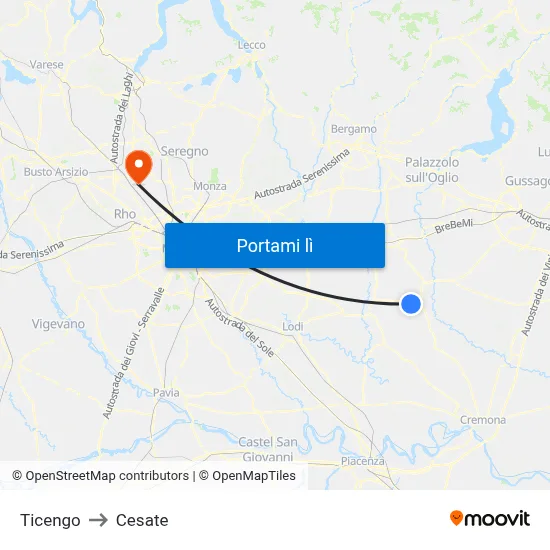 Ticengo to Cesate map