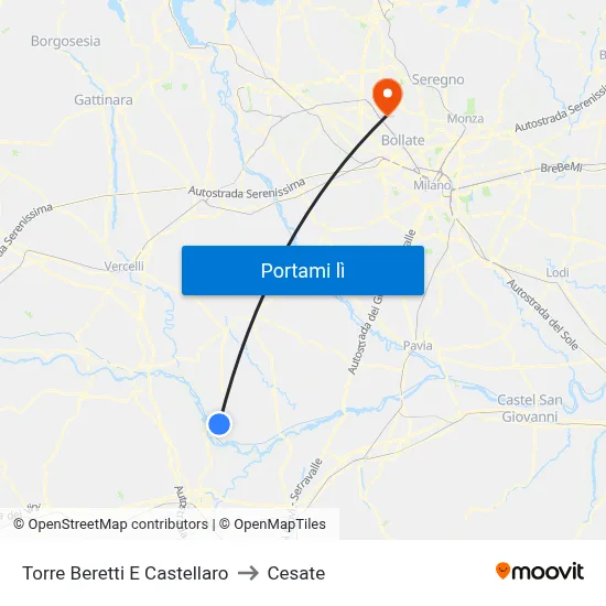 Torre Beretti E Castellaro to Cesate map