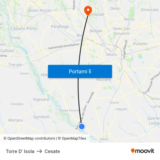 Torre D' Isola to Cesate map