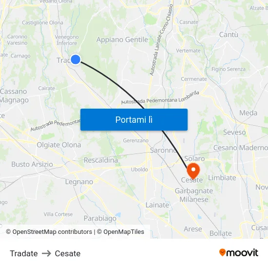 Tradate to Cesate map