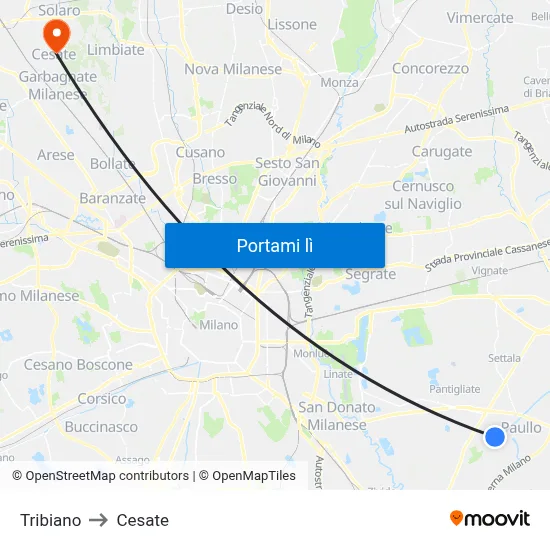 Tribiano to Cesate map