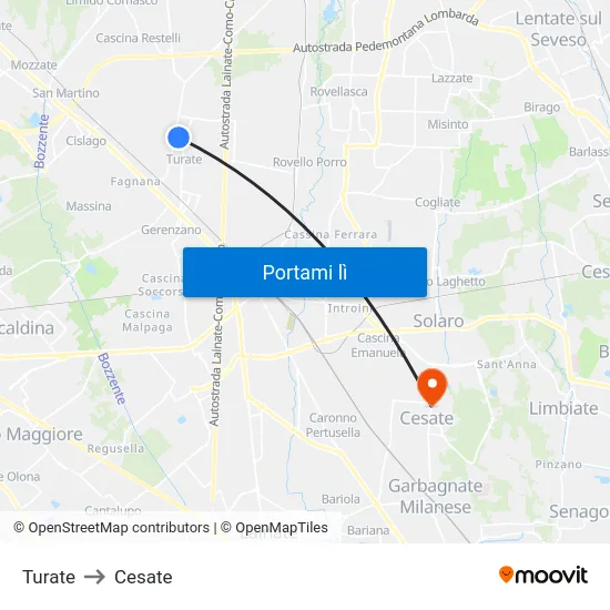 Turate to Cesate map