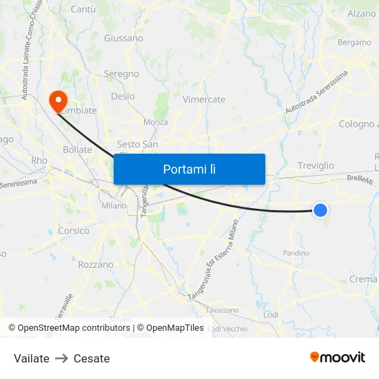 Vailate to Cesate map