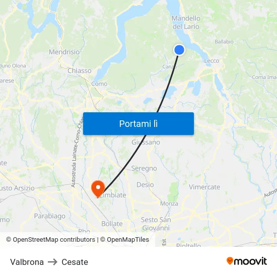 Valbrona to Cesate map
